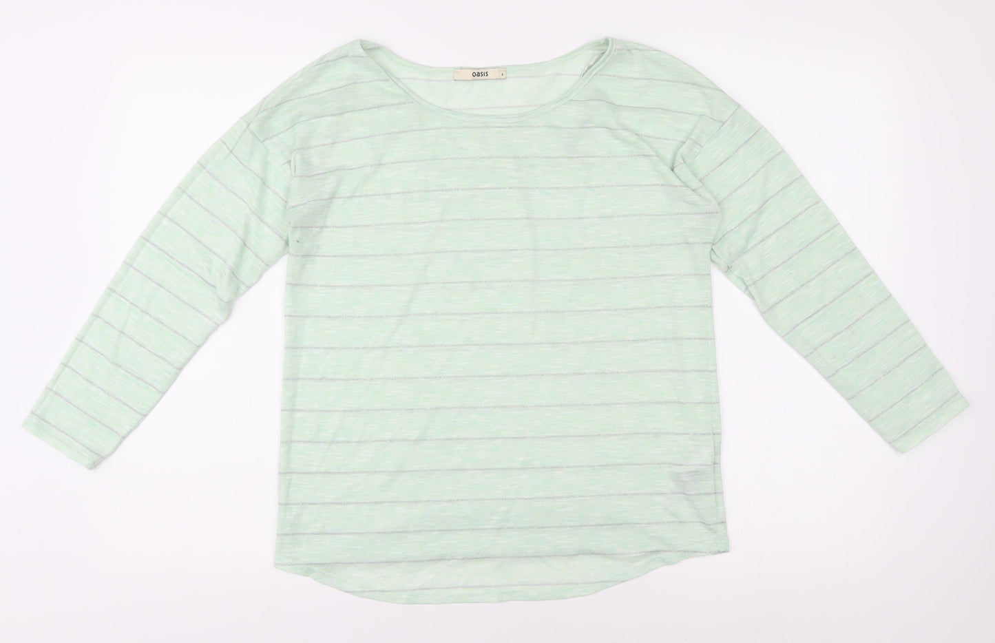 Oasis Women's Green Striped Long Sleeve T-Shirt, Size S