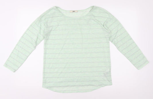 Oasis Women's Green Striped Long Sleeve T-Shirt, Size S