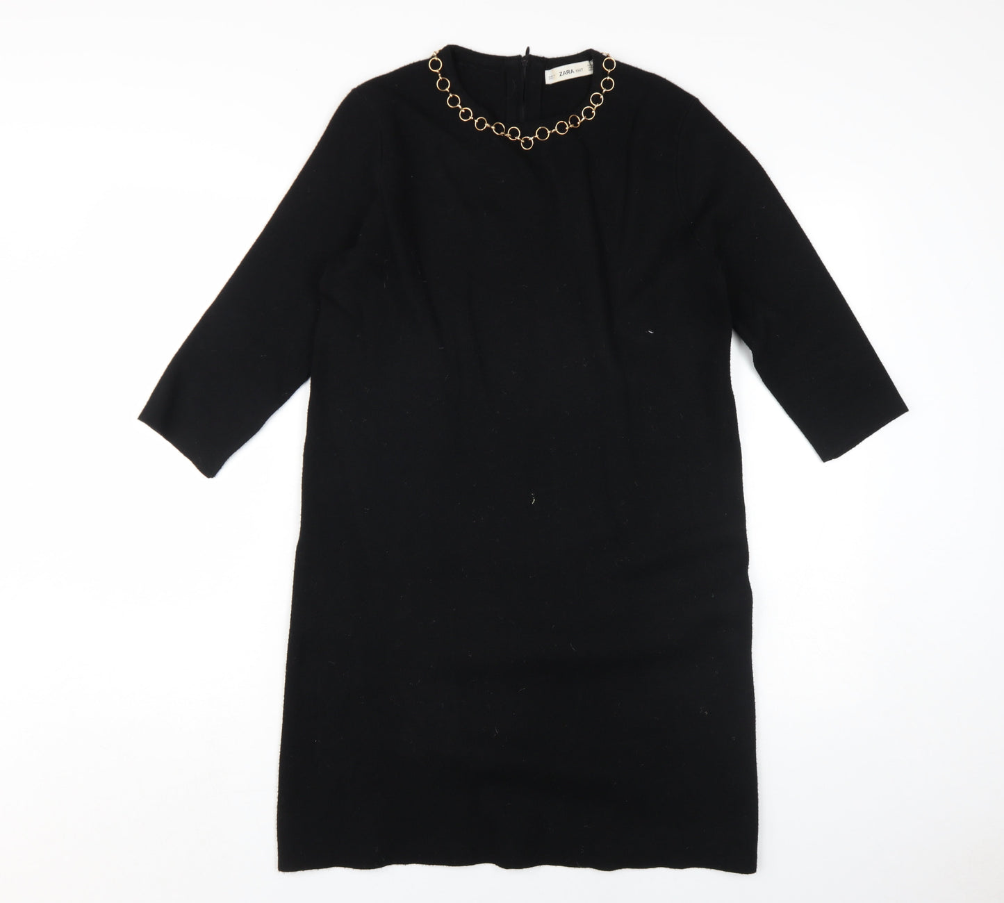 Zara Women's Black Sheath Dress M Knit 3/4 Sleeve