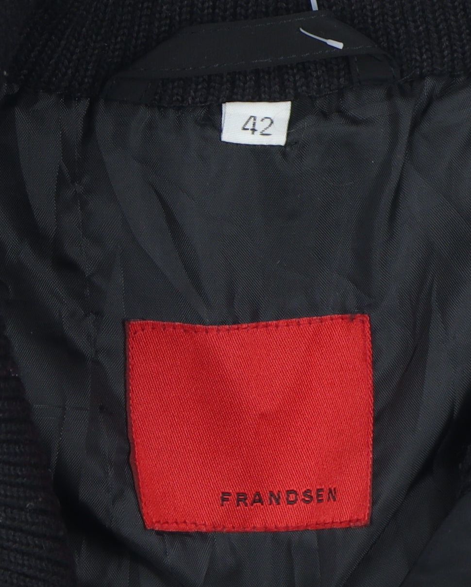 Frandsen Women's Black Long Jacket, Size 14, Hooded Overcoat