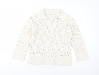 River Island Women's Ivory Collared Pullover Jumper Size 6