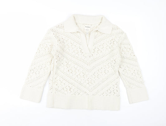 River Island Women's Ivory Collared Pullover Jumper Size 6