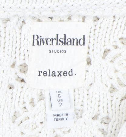 River Island Women's Ivory Collared Pullover Jumper Size 6