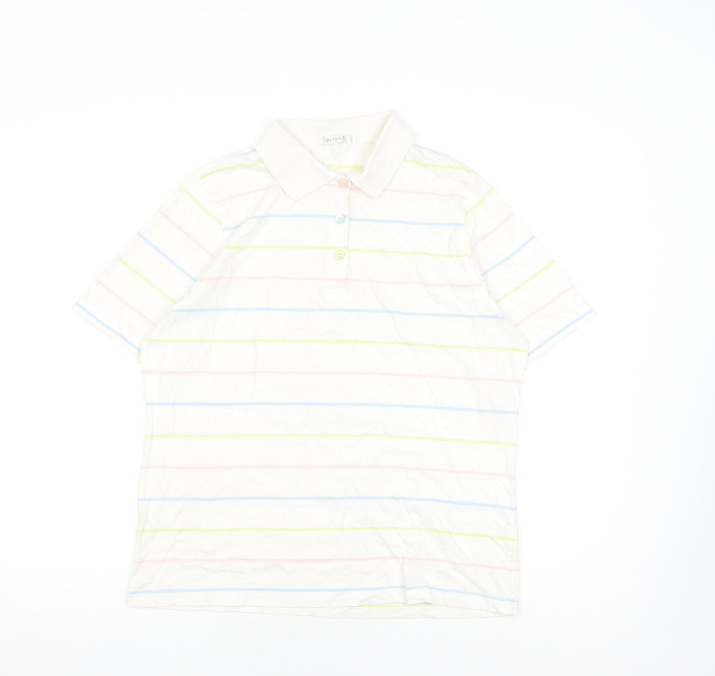 One Up Golf Unisex Polo Shirt L White Striped Casual