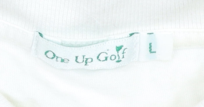 One Up Golf Unisex Polo Shirt L White Striped Casual