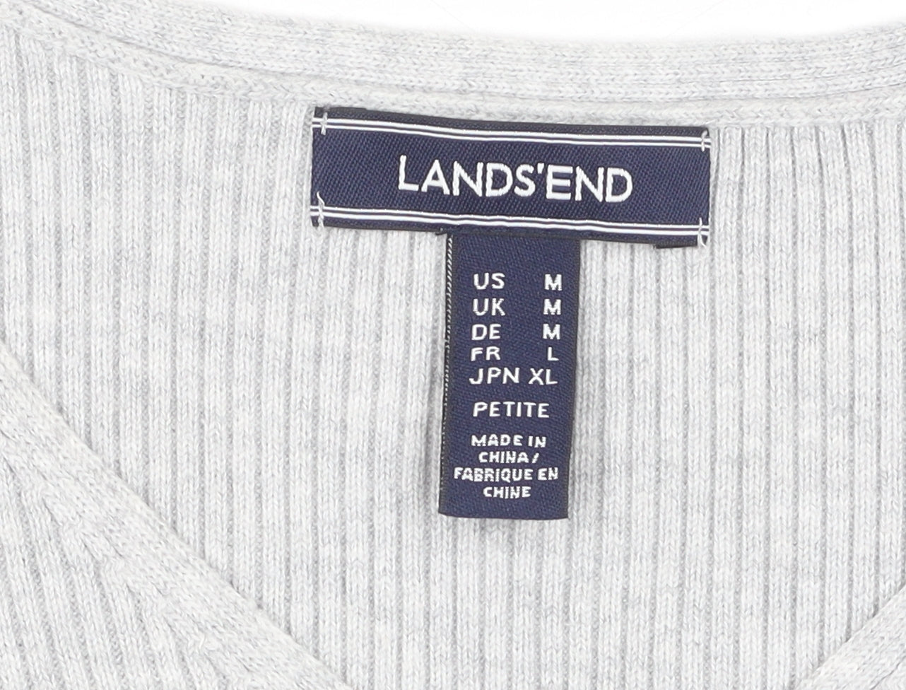 Lands' End Women's Grey V-Neck Knit Top, Size M