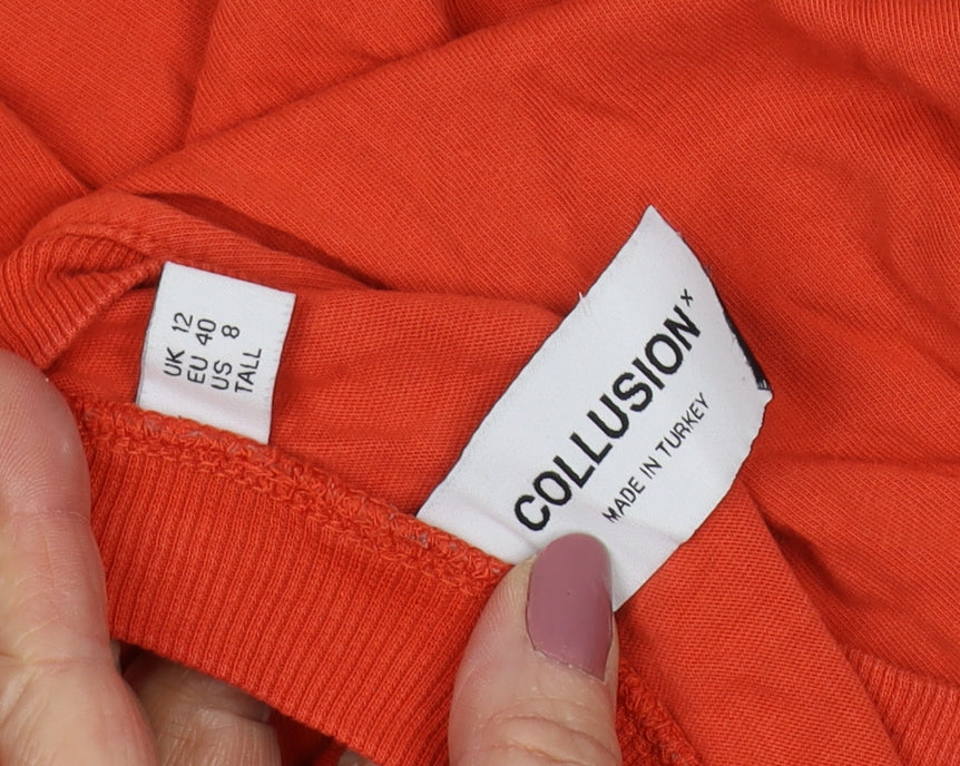 Collusion Women's Orange Crew Neck T-Shirt Size 12