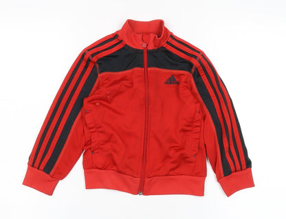Additional front view of Adidas boys’ red & black track jacket 3-4 years
