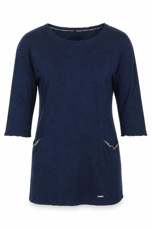Superdry Women's Blue T-Shirt, S, 3/4 Sleeve, Sequin Accent