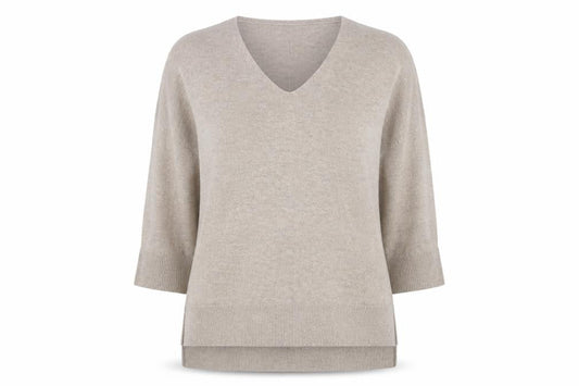 French Connection Women's Beige V-Neck Jumper, S, 3/4 Sleeve