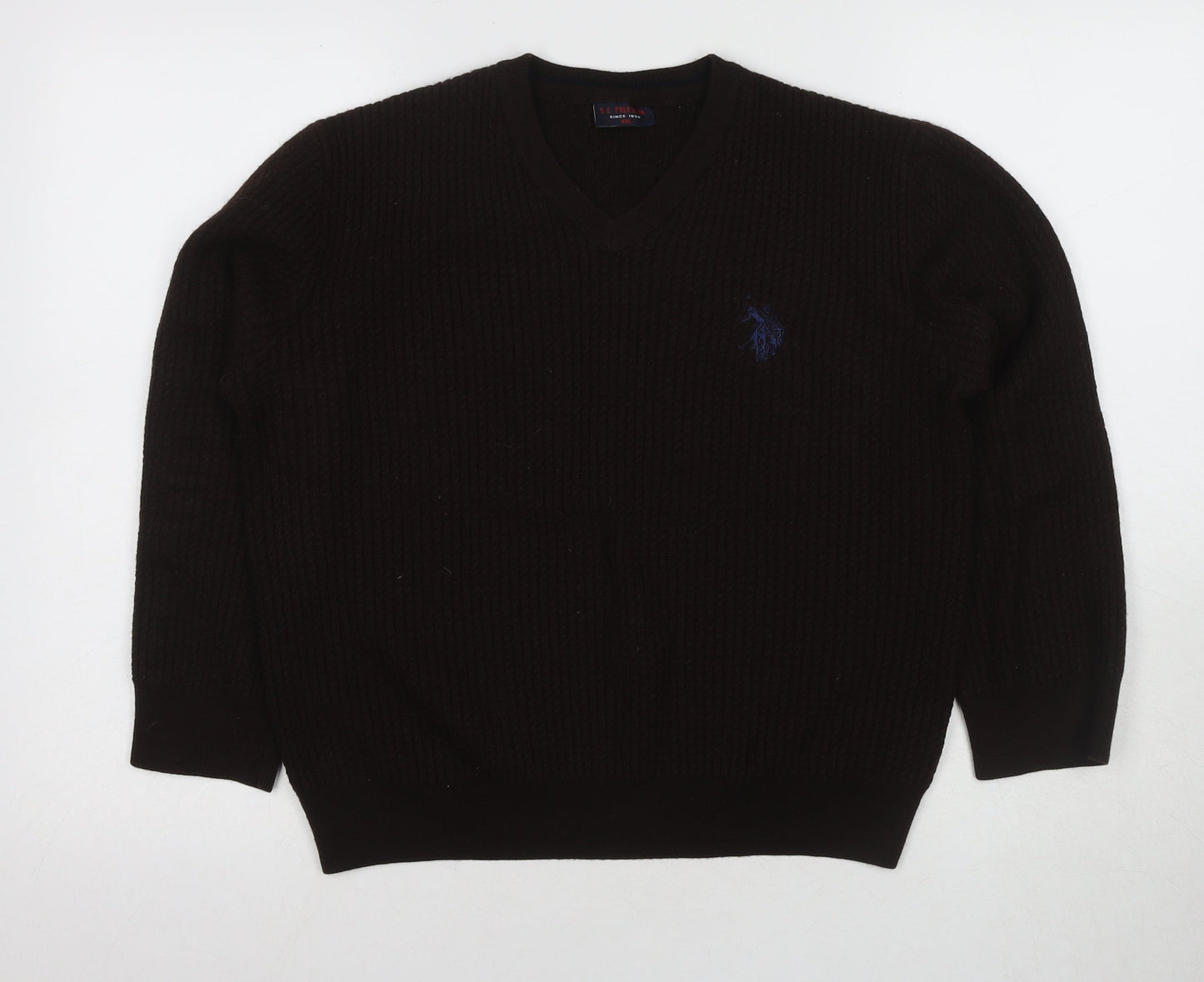 U.S. Polo Assn. Men's Black Wool V-Neck Jumper 2XL