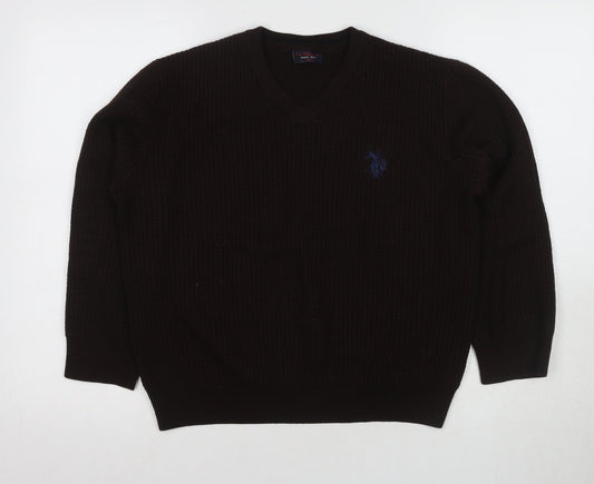U.S. Polo Assn. Men's Black Wool V-Neck Jumper 2XL