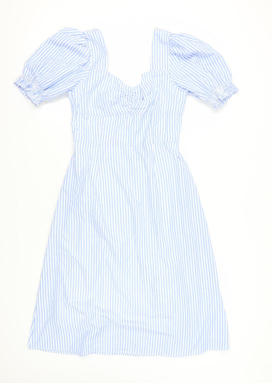Love Bonito Women Blue Striped A-Line Dress Size 8