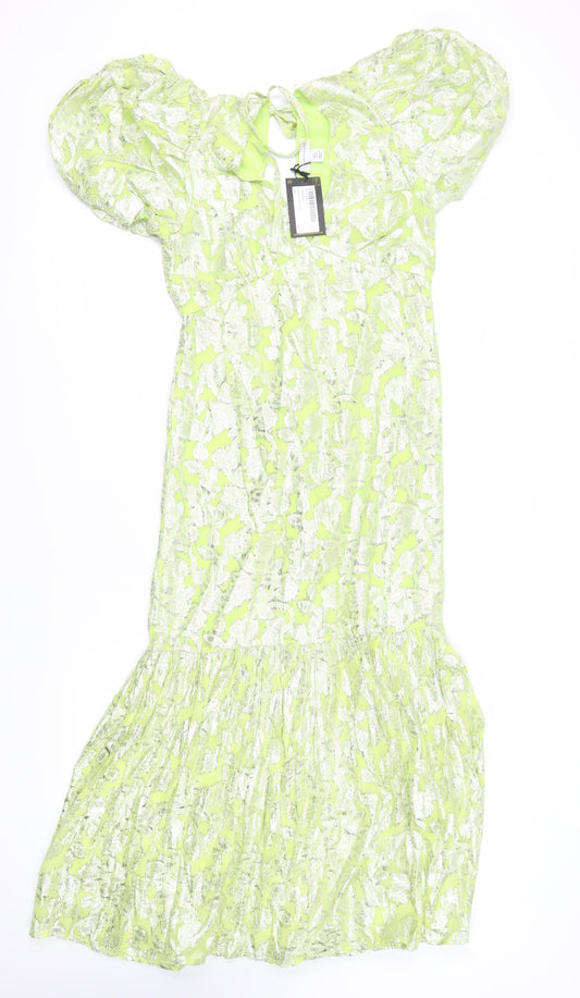 Warehouse Women's Green A-Line Midi Dress, Size 8
