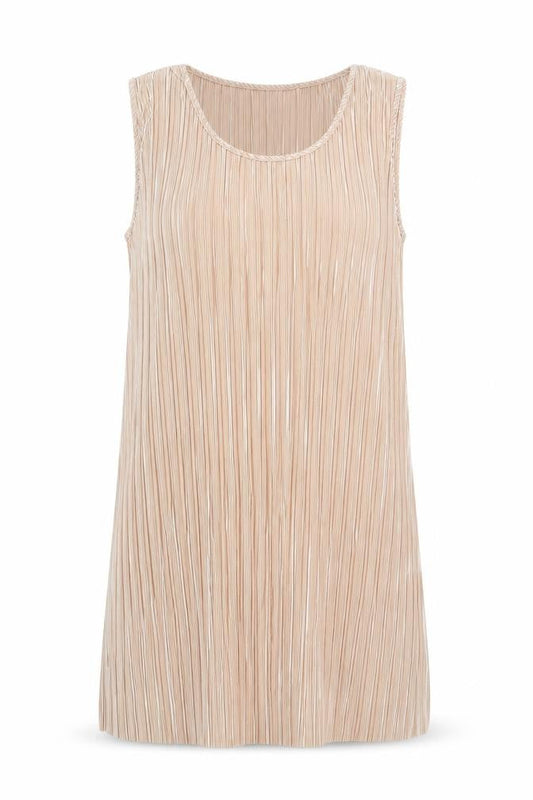 H&M Women's Beige Sleeveless Pleated Shift Dress Size 12