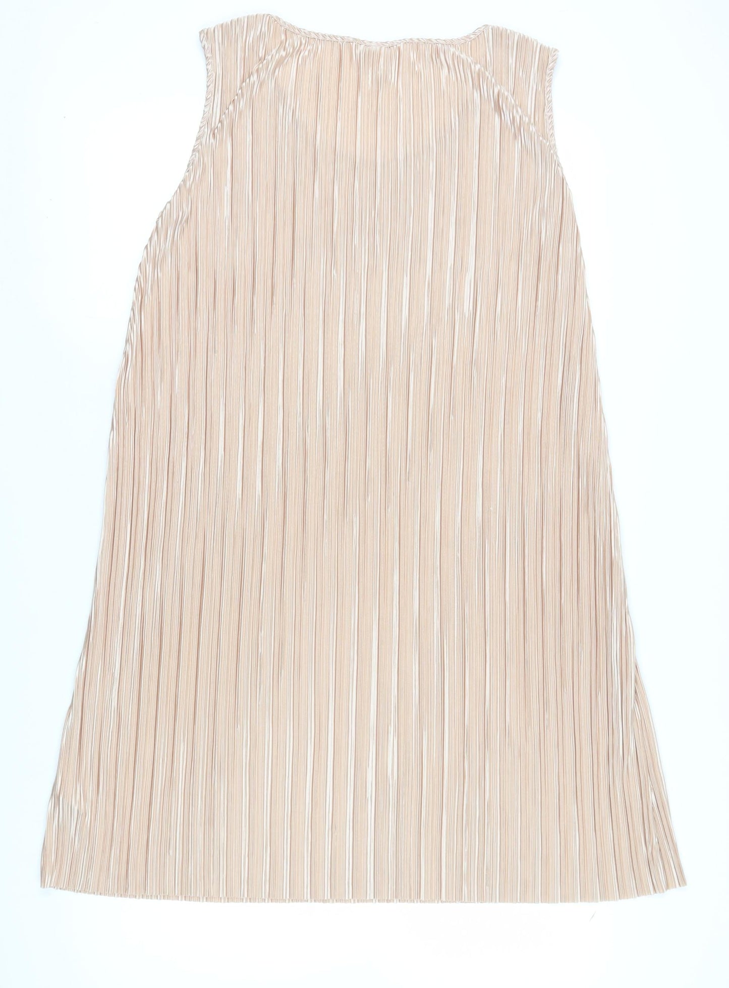 H&M Women's Beige Sleeveless Pleated Shift Dress Size 12