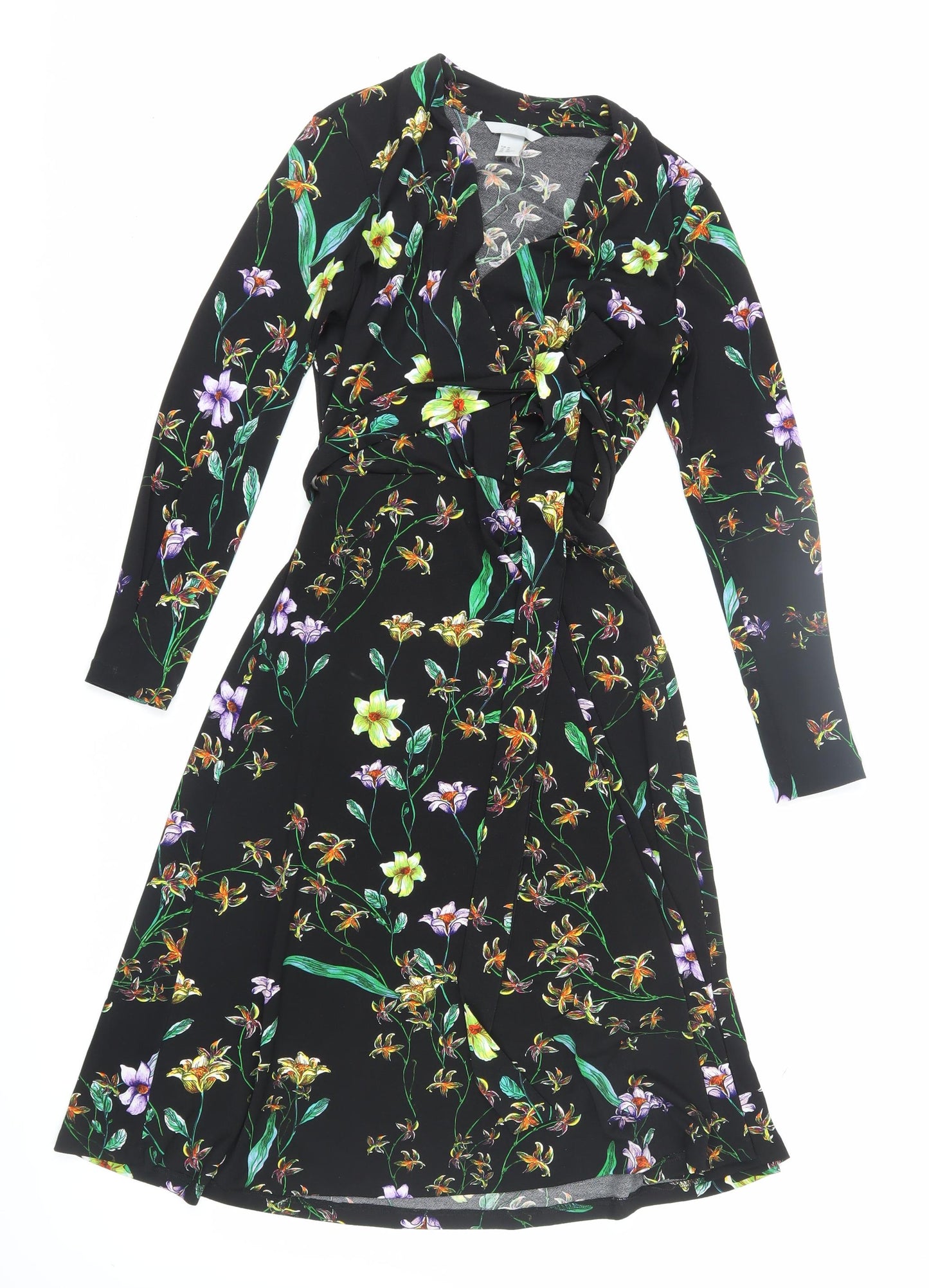 H&M Women's Black Floral Wrap Dress XS