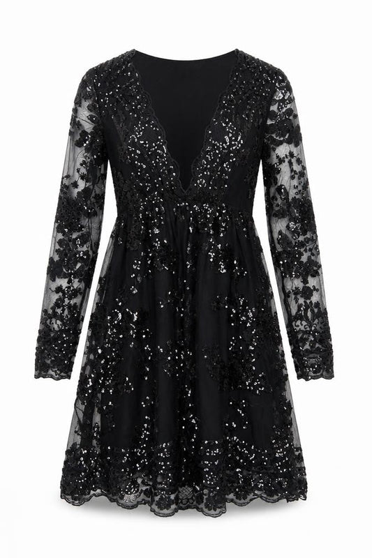Front view of Boohoo Black Sequin Party Dress UK 10