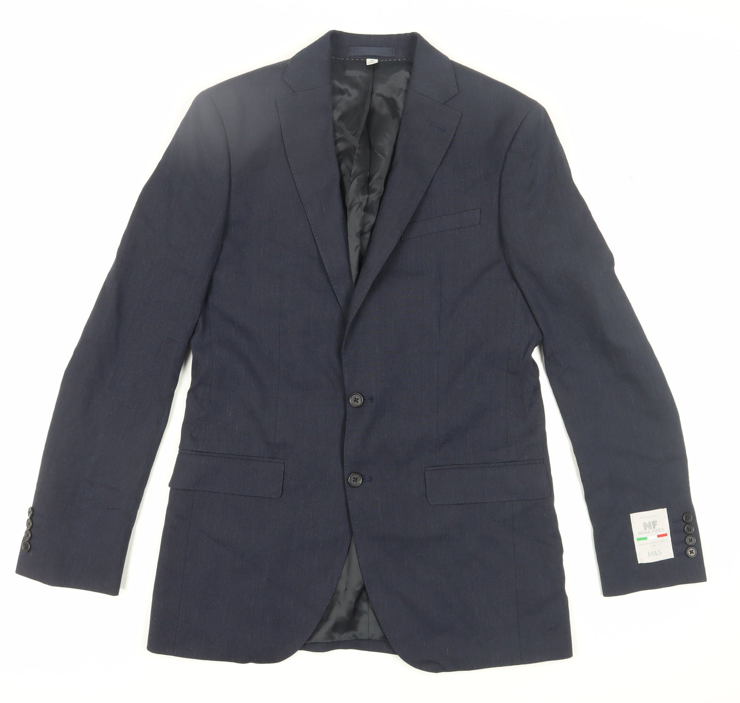 Marks and Spencer Men's Blue Linen Blazer, Size 38L, Slim Fit