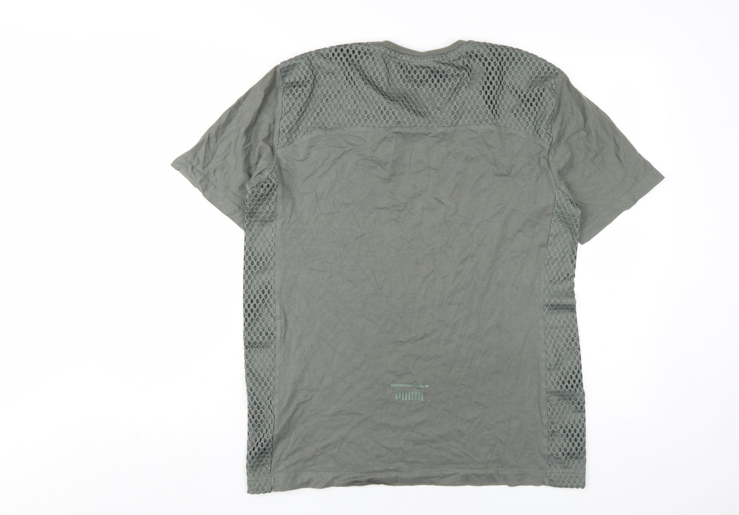 Puma Men's Green V-Neck T-Shirt, Size M, Breathable Casual