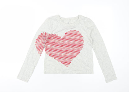 Additional front view of Gap girls’ heart print t-shirt grey 10-11y regular fit