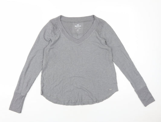 Hollister Women Grey Long Sleeve Jersey V-Neck T-Shirt