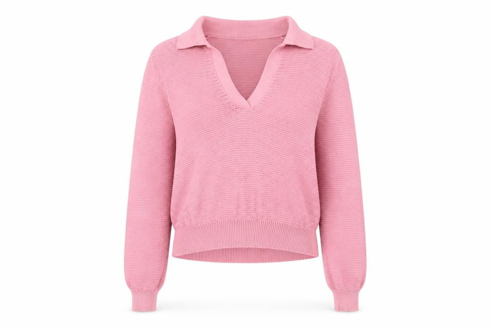 United Colors of Benetton Women's Pink Cotton V-Neck Collared Knit Jumper Size XS