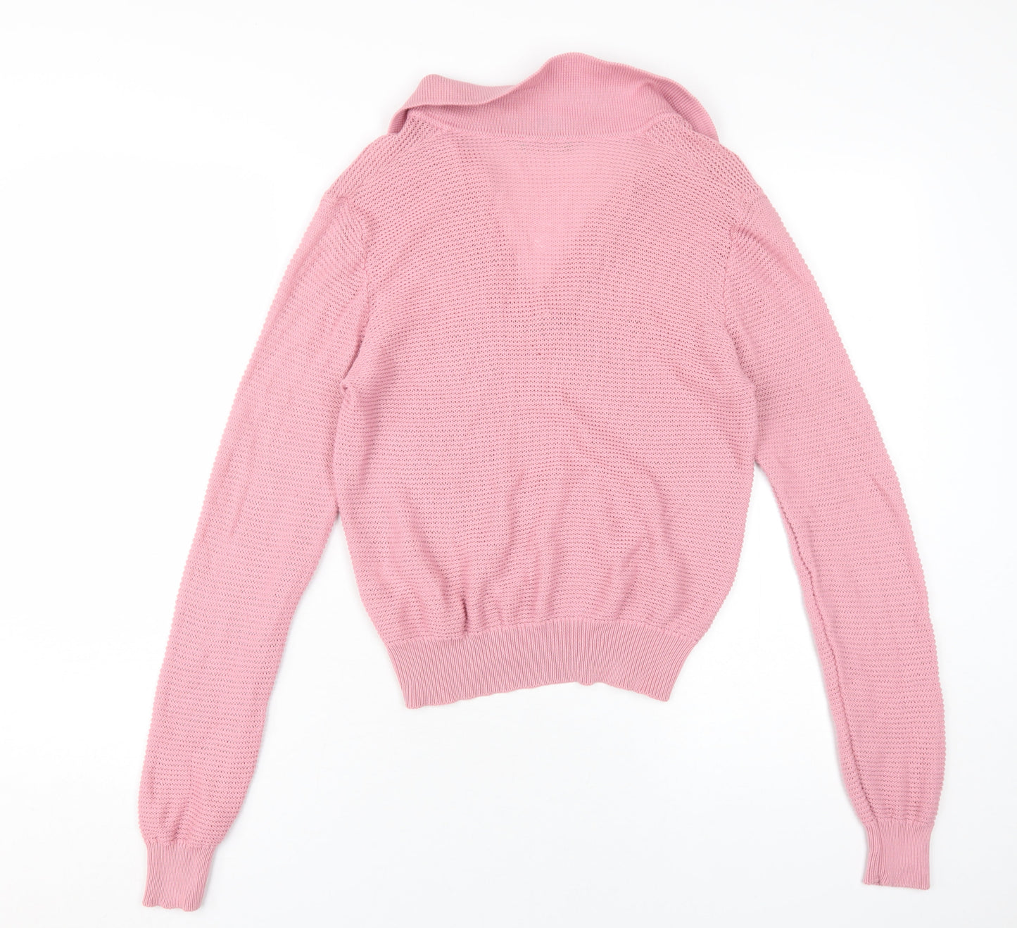 United Colors of Benetton Women's Pink Cotton V-Neck Collared Knit Jumper Size XS
