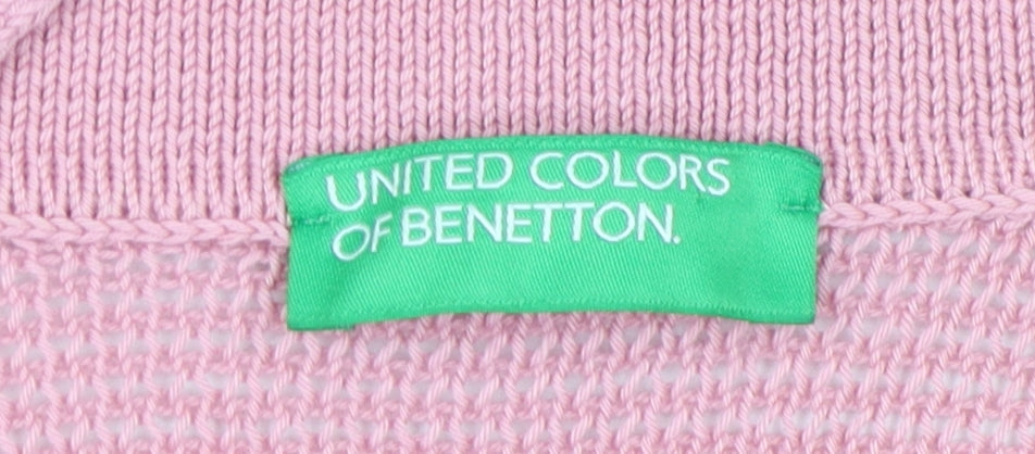 United Colors of Benetton Women's Pink Cotton V-Neck Collared Knit Jumper Size XS