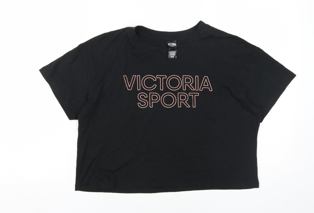 Victoria Sport Women's Black Cropped T-Shirt, Size S