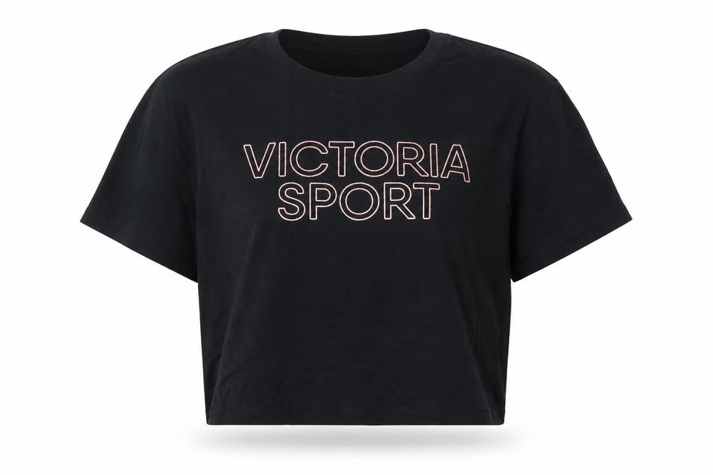 Victoria Sport Women's Black Cropped T-Shirt, Size S