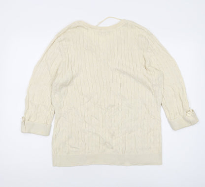 Happy D Women's Ivory Cable Knit Pullover Jumper L