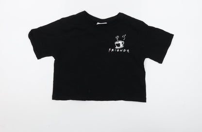 Additional front view of Friends girls’ black cropped t-shirt, 7-8 years, graphic logo