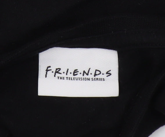 Close-up detail of Friends girls’ black cropped t-shirt, 7-8 years, graphic logo