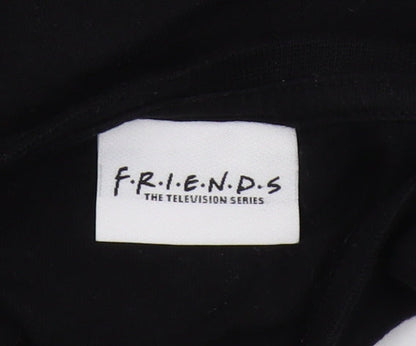 Close-up detail of Friends girls’ black cropped t-shirt, 7-8 years, graphic logo