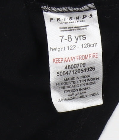Brand and care label for Friends girls’ black cropped t-shirt, 7-8 years, graphic logo