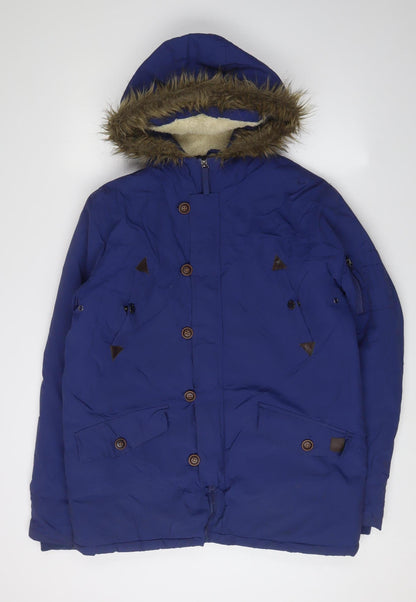 Brave Womens Soul Blue Parka, Hooded Autumn Jacket Size L,