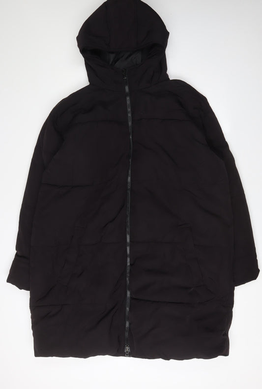 ASOS Unisex Black Puffer Jacket M Long Hooded Insulated
