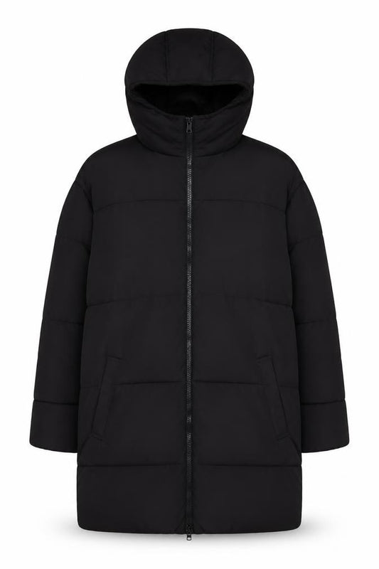 ASOS Unisex Black Puffer Jacket M Long Hooded Insulated