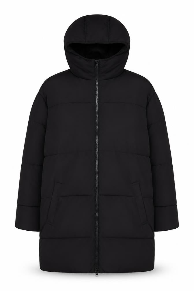 ASOS Unisex Black Puffer Jacket M Long Hooded Insulated