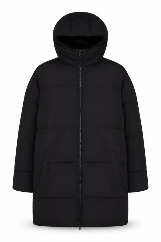 ASOS Womens Black Puffer Jacket M Long Hooded Insulated