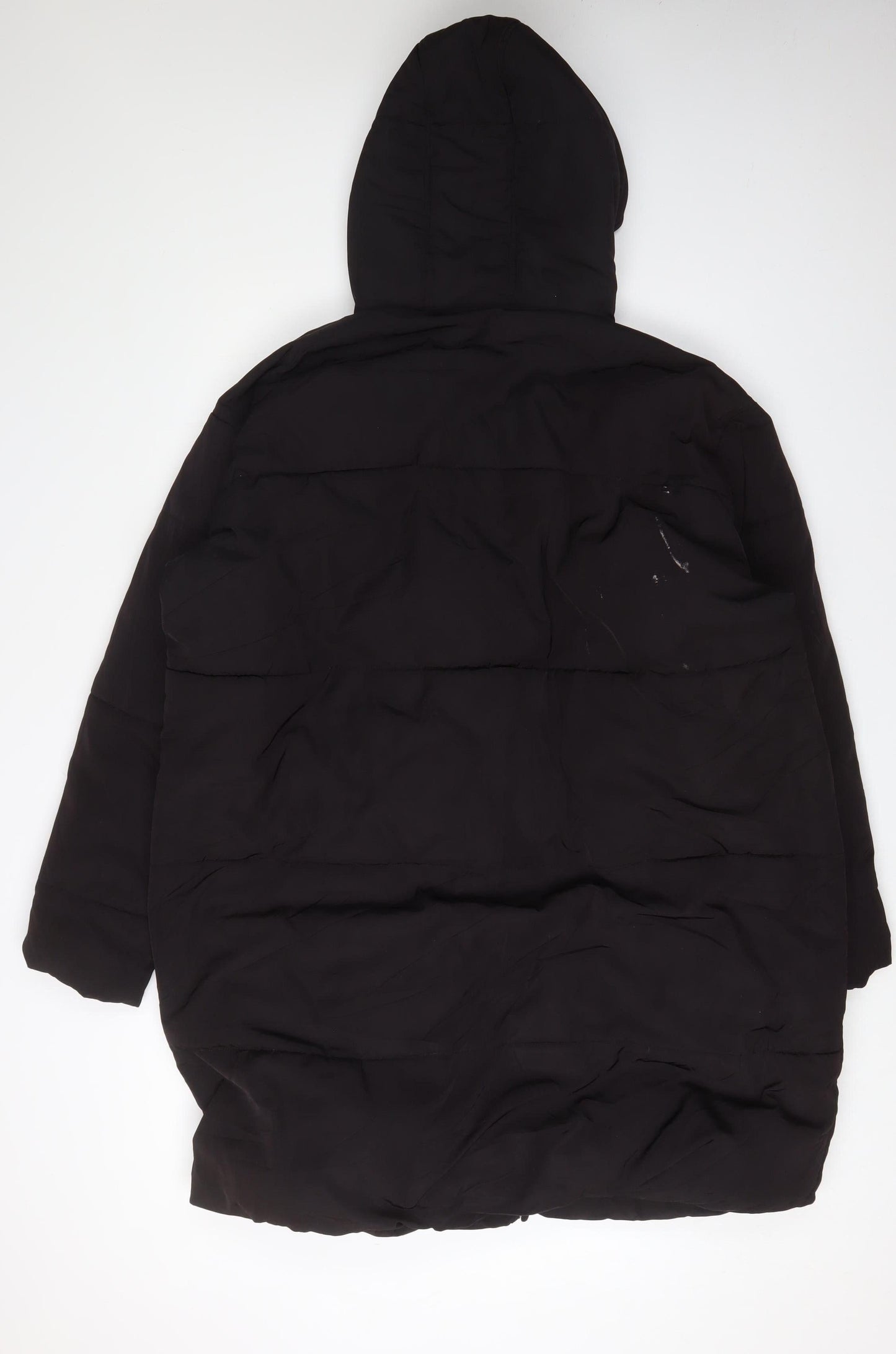 ASOS Unisex Black Puffer Jacket M Long Hooded Insulated