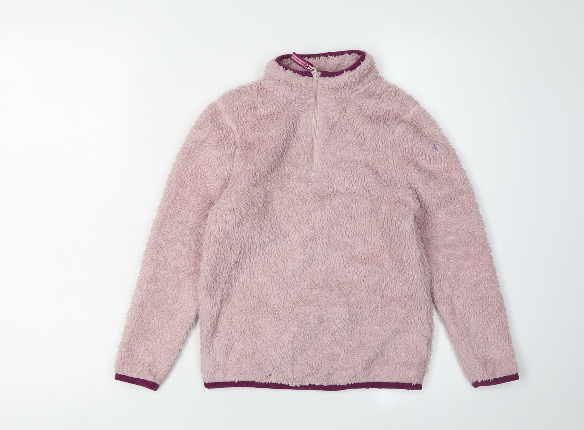 Additional front view of Craghoppers girls’ pink fleece 1/4 zip sweatshirt 7 plus