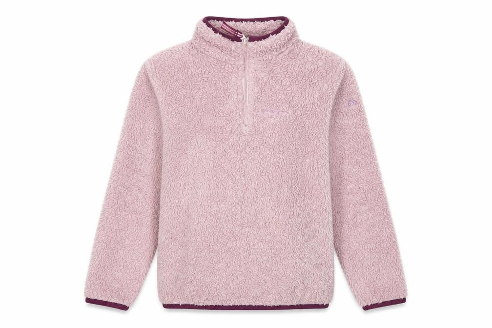 Front view of Craghoppers girls’ pink fleece 1/4 zip sweatshirt 7 plus