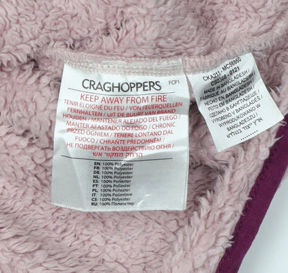 Brand and care label for Craghoppers girls’ pink fleece 1/4 zip sweatshirt 7 plus