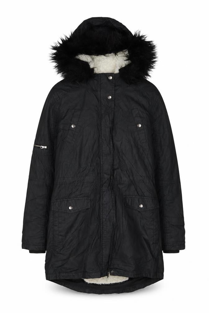 Oasis Women's Black Parka, Size S, Fur Trim Hood