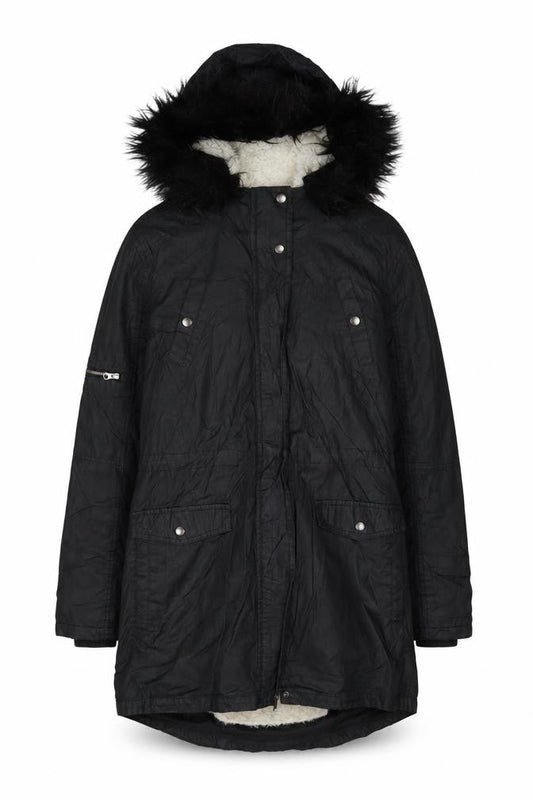 Oasis Women's Black Parka, Size S, Fur Trim Hood