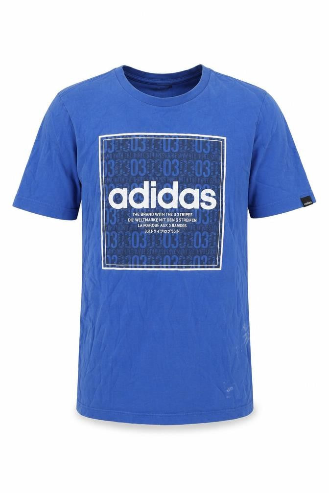 Adidas Boys Blue Graphic T-Shirt Medium Casual Logo