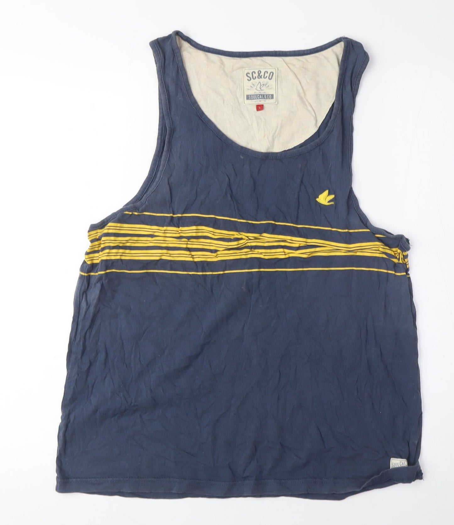 SoulCal&Co Men's Blue Striped Sleeveless T-Shirt