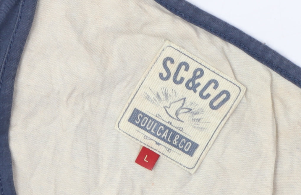 SoulCal&Co Men's Blue Striped Sleeveless T-Shirt
